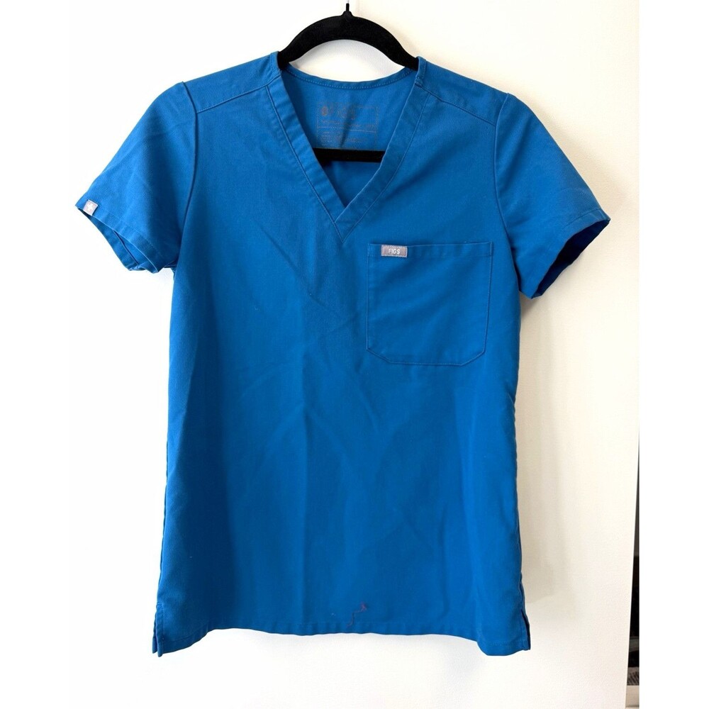 FIGS Women’s Blue Solid V-Neck Scrub Top XXS Polyester Medical